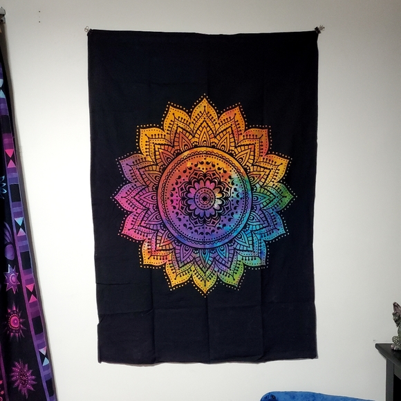 NEW Mandala Tie Dye Poster Tapestry Black Rainbow - Picture 2 of 5